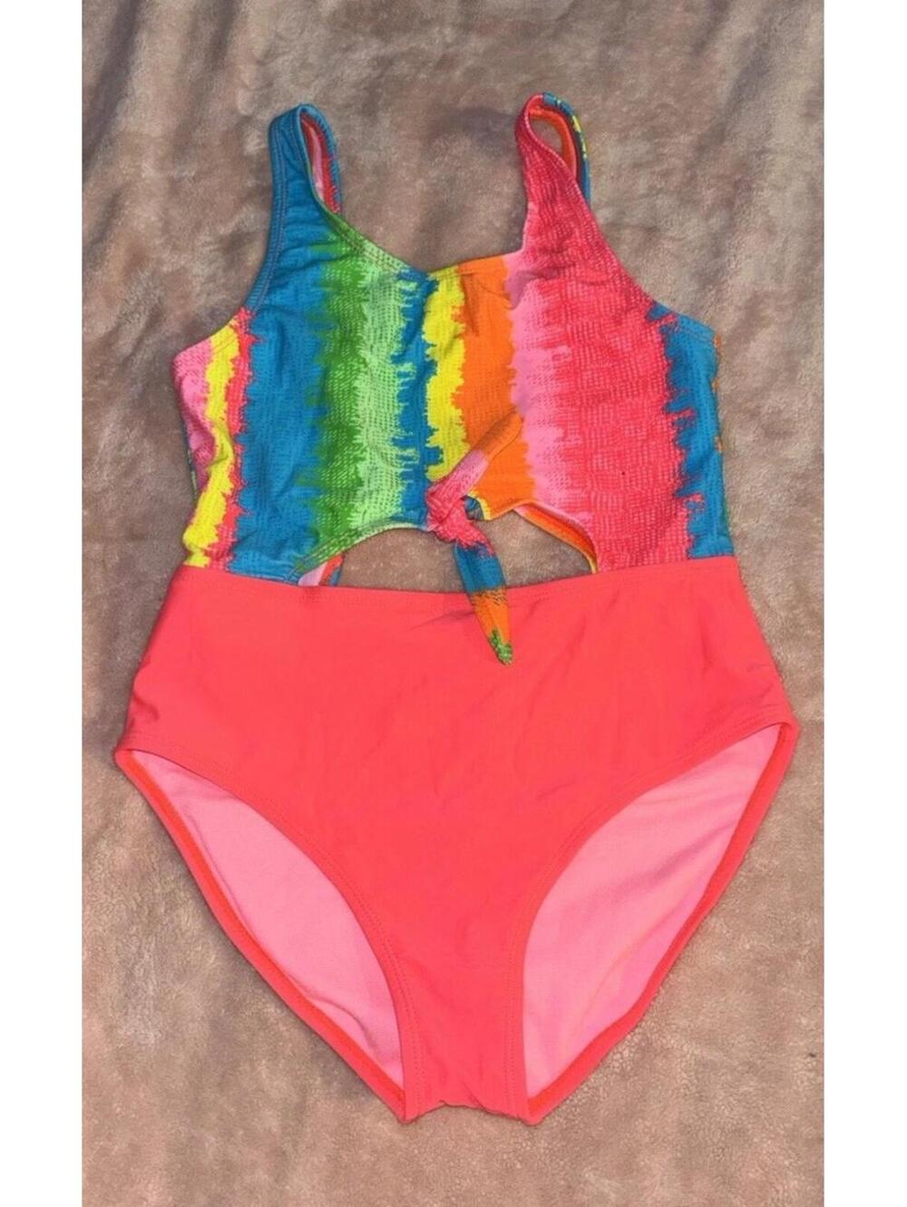 Girls One Piece Swimsuit Open Stomach Size Large 14 Arizona